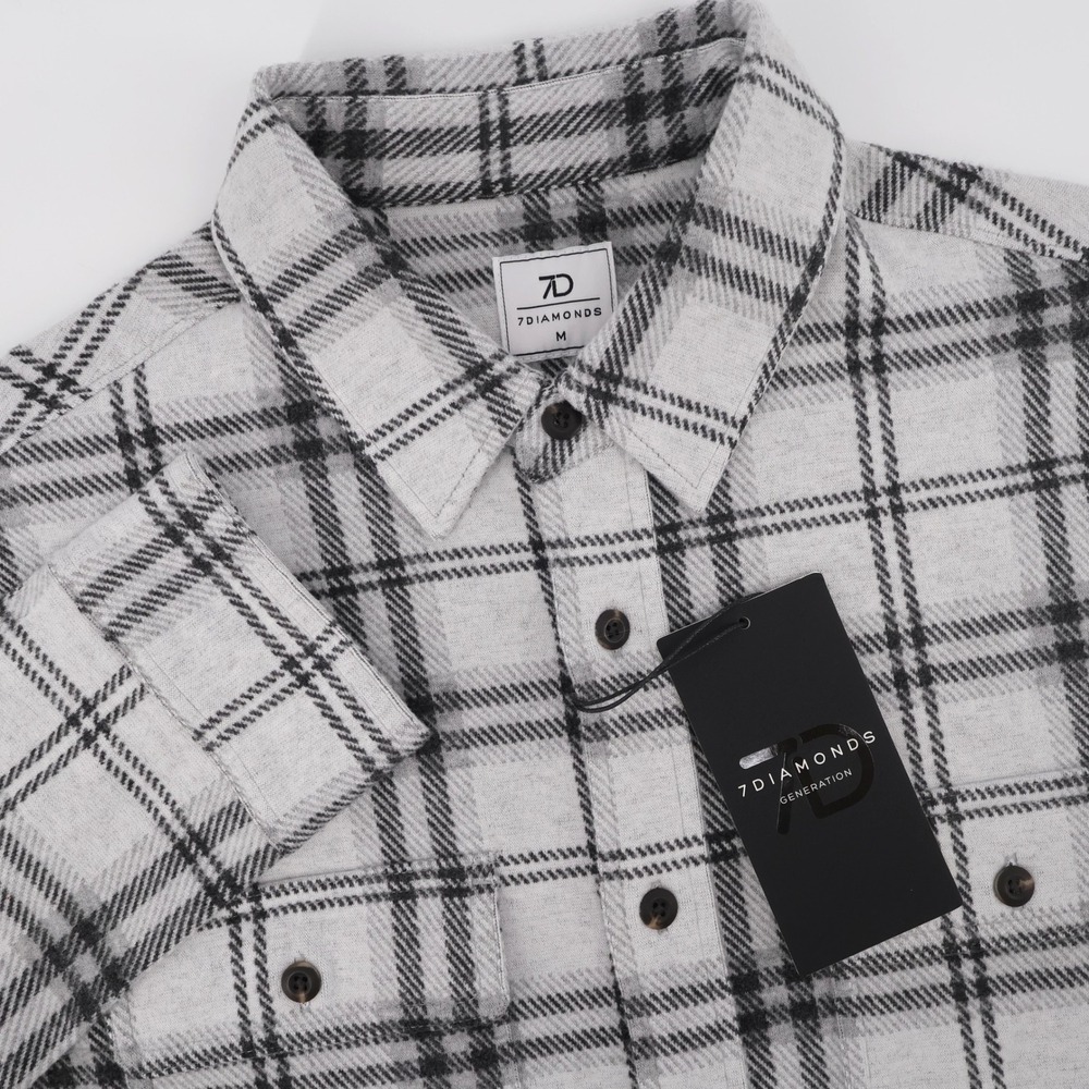 NEW 7 Diamonds Generation Stretch Flannel Shirt Grey Long Sleeve Mens Medium